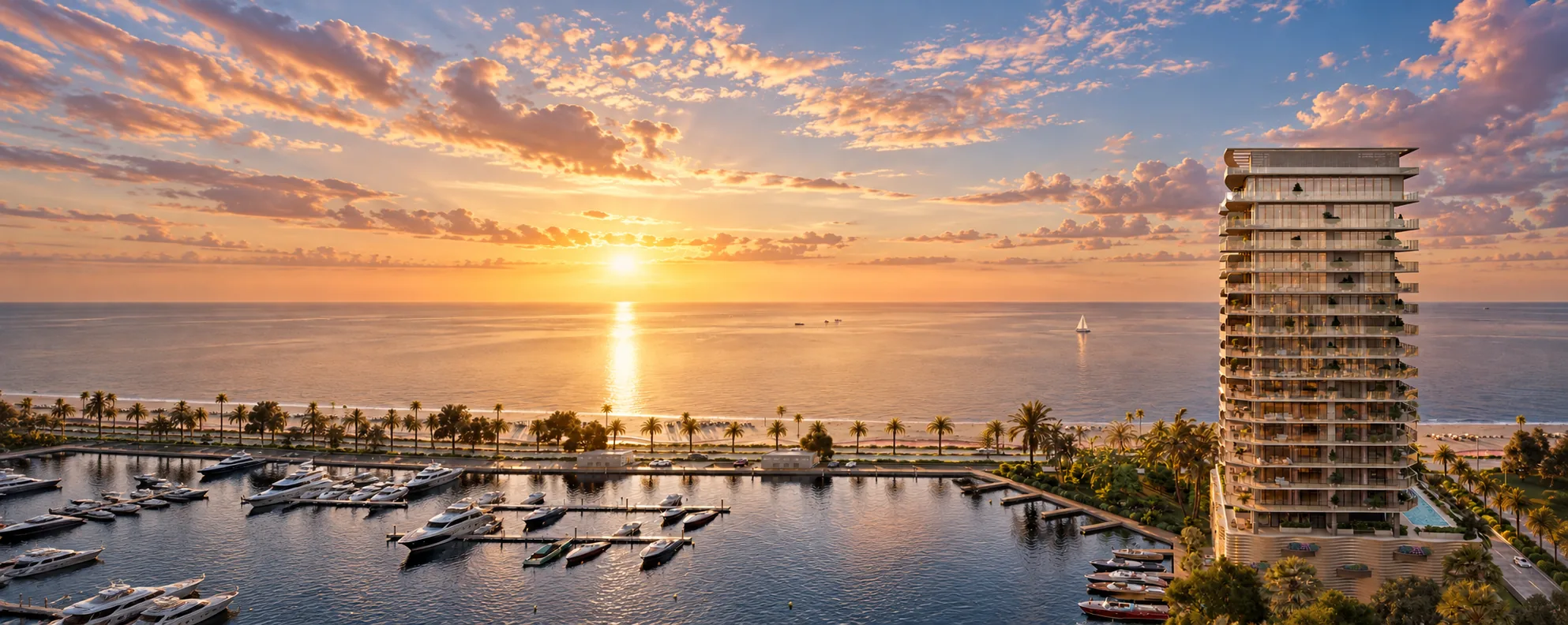 Artist conceptual rendering of a luxury waterfront residential tower in South Florida